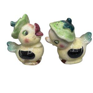 Vintage Anthropomorphic Chick Duck Salt & Pepper Shakers Made In Japan Veggie
